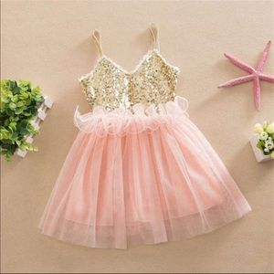 Baby Dress - Gold Sequins And Pink Tutu